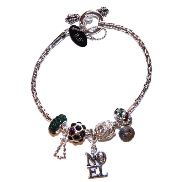 DaVinci Charm Bracelet 8.5" w/ 7 Beads - Christmas Tree NOEL Holiday Red Green - Picture 1 of 3